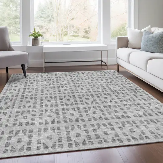 Gray And Silver Geometric Washable Area Rug With UV Protection Photo 5