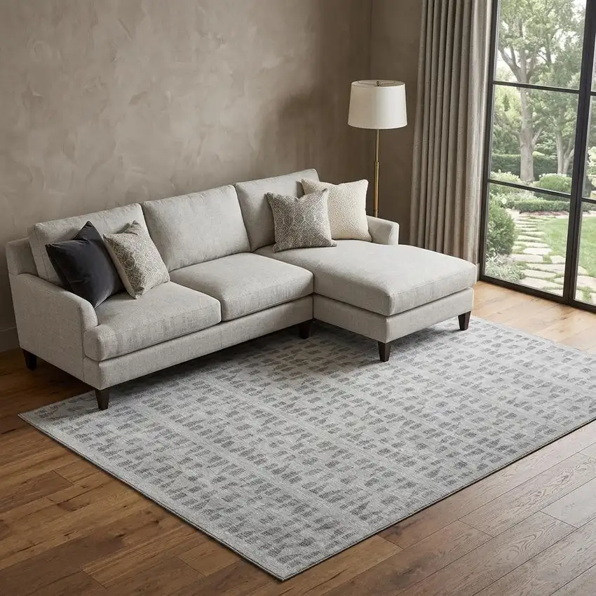 Gray And Silver Geometric Washable Area Rug With UV Protection Photo 1
