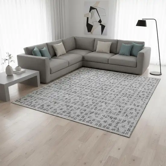Gray And Silver Geometric Washable Area Rug With UV Protection Photo 2