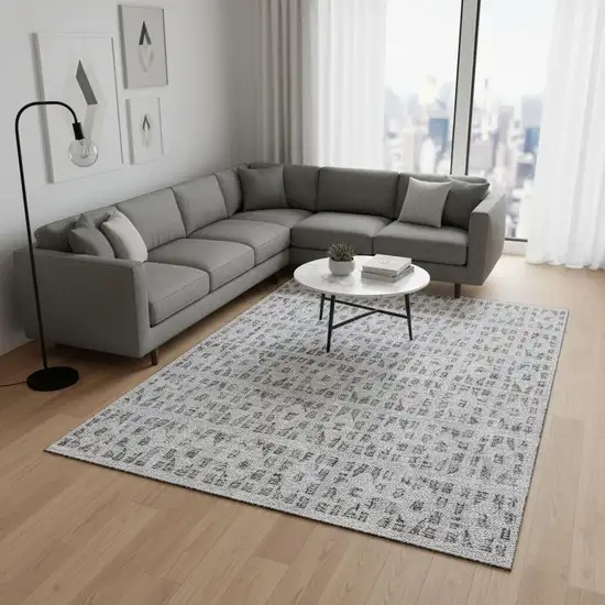 Gray And Silver Geometric Washable Area Rug With UV Protection Photo 2