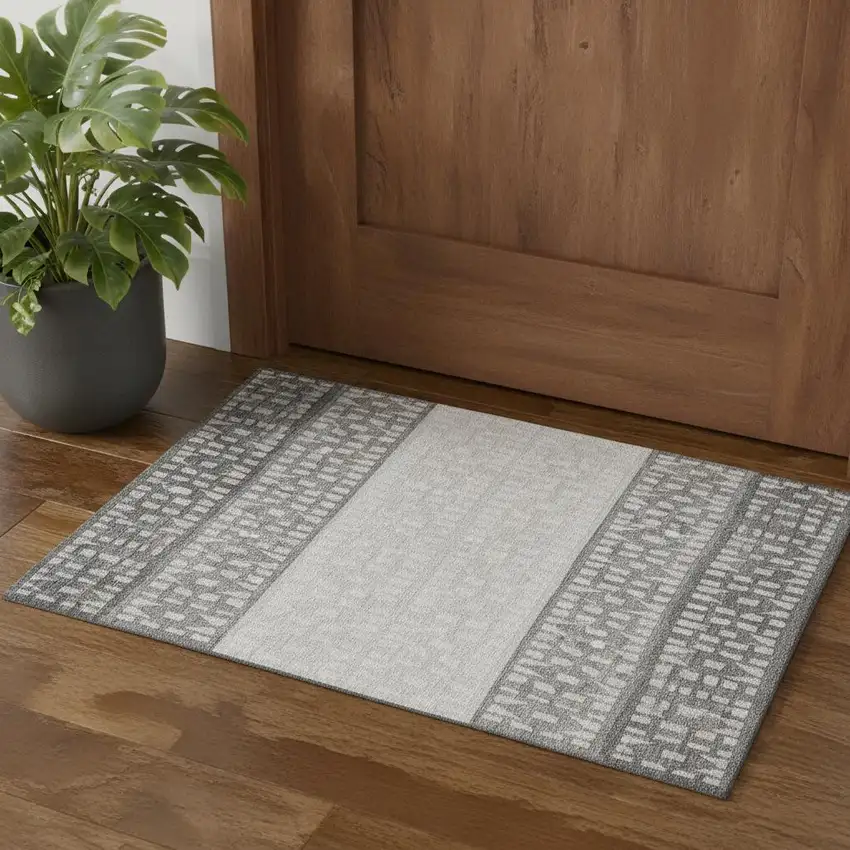 Gray And Silver Geometric Washable Area Rug With UV Protection Photo 1