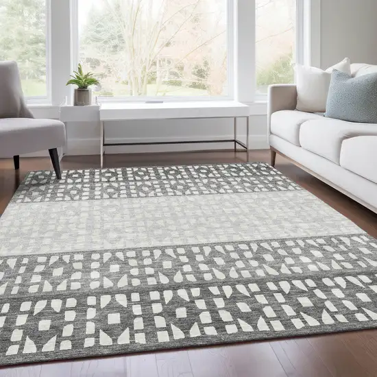Gray And Silver Geometric Washable Area Rug With UV Protection Photo 5