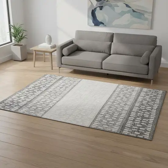 Gray And Silver Geometric Washable Area Rug With UV Protection Photo 2