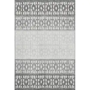 Photo of Gray And Silver Geometric Washable Area Rug With UV Protection