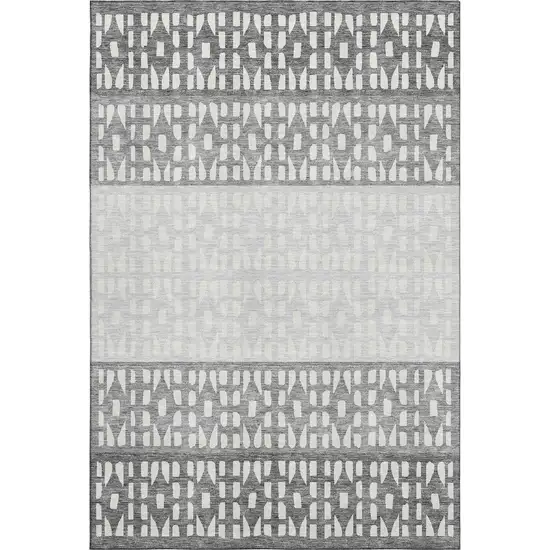 Gray And Silver Geometric Washable Area Rug With UV Protection Photo 1