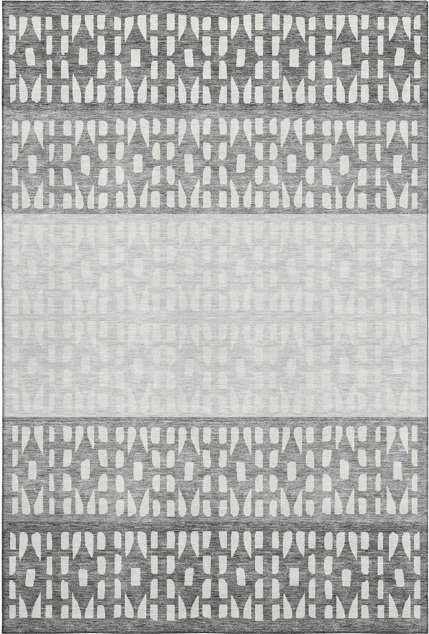 Gray And Silver Geometric Washable Area Rug With UV Protection Photo 1