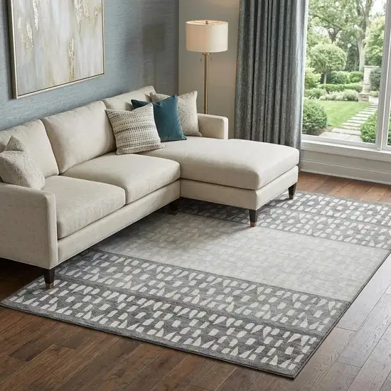 Gray And Silver Geometric Washable Area Rug With UV Protection Photo 1