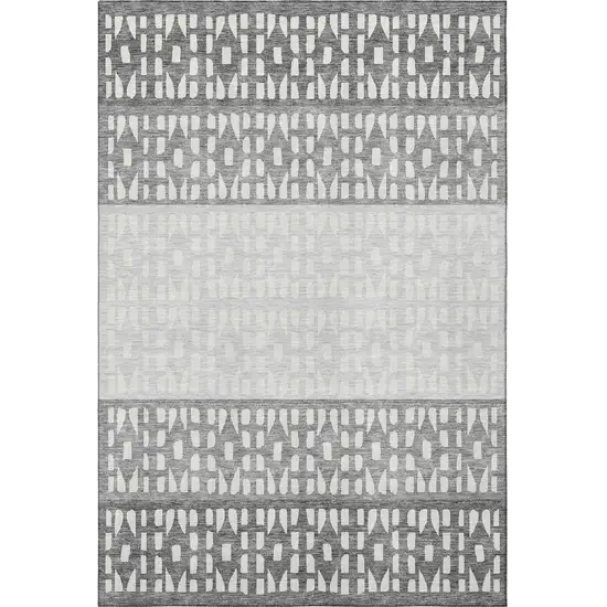 Gray And Silver Geometric Washable Area Rug With UV Protection Photo 3