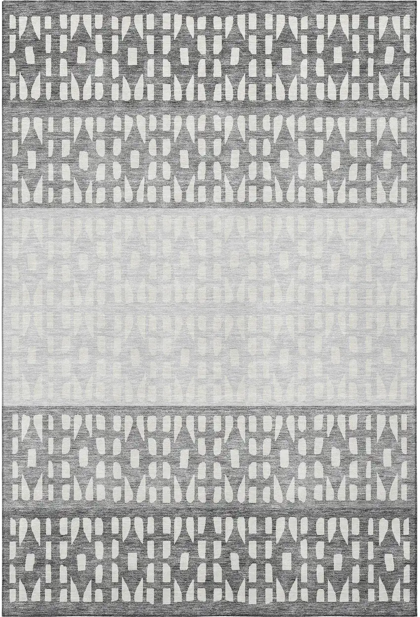 Gray And Silver Geometric Washable Area Rug With UV Protection Photo 3