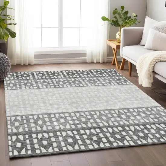 Gray And Silver Geometric Washable Area Rug With UV Protection Photo 4