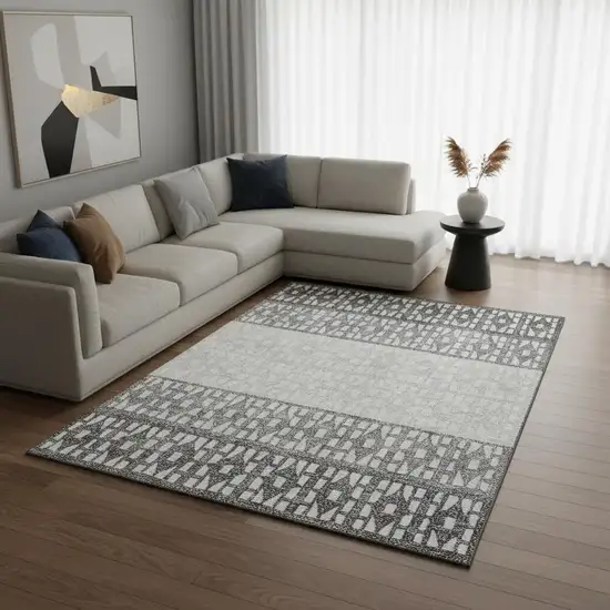 Gray And Silver Geometric Washable Area Rug With UV Protection Photo 2
