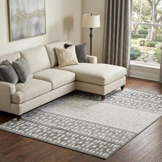 Gray And Silver Geometric Washable Area Rug With UV Protection Photo 1