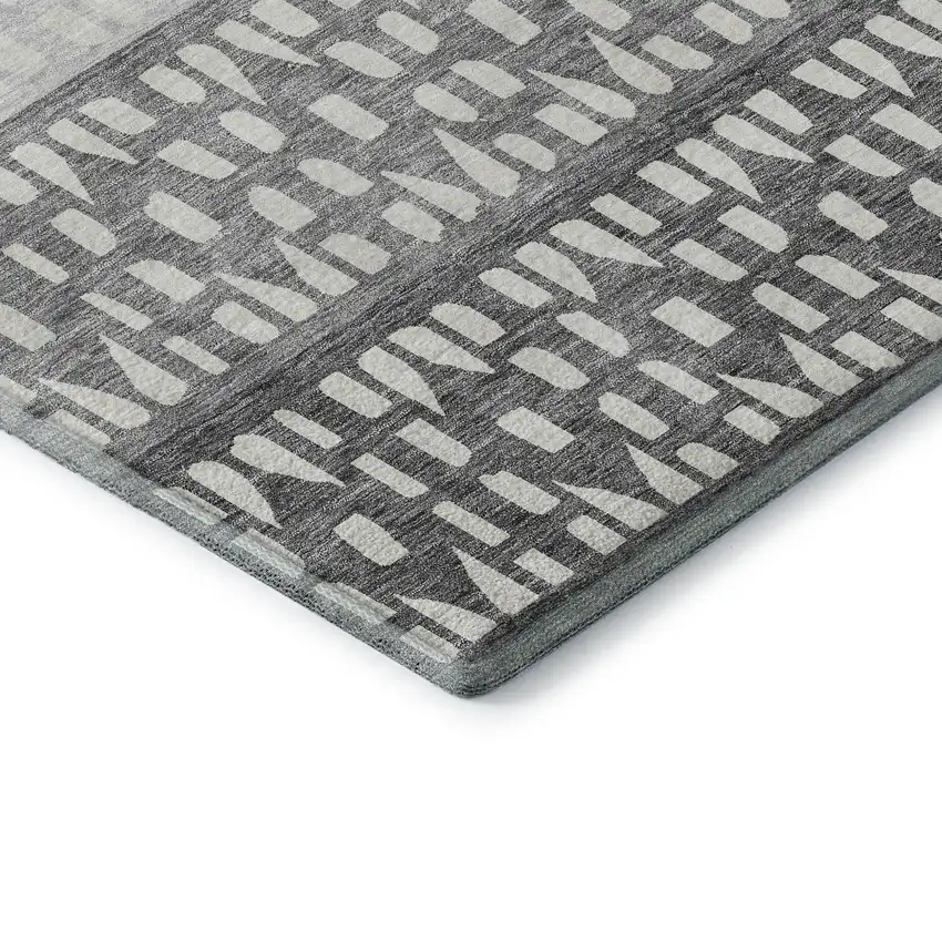 Gray And Silver Geometric Washable Area Rug With UV Protection Photo 7