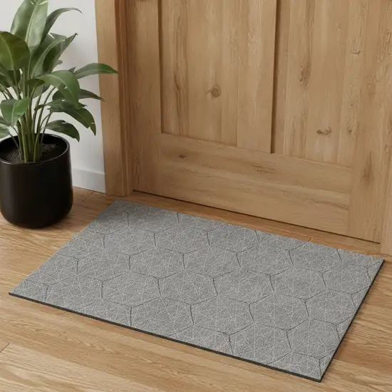 Gray And Silver Geometric Washable Area Rug With UV Protection Photo 1
