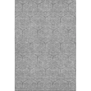 Photo of Gray And Silver Geometric Washable Area Rug With UV Protection