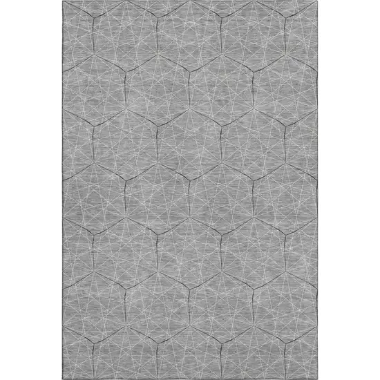 Gray And Silver Geometric Washable Area Rug With UV Protection Photo 1