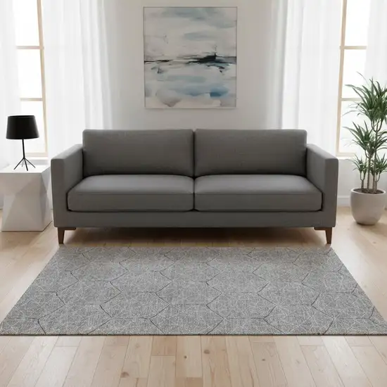 Gray And Silver Geometric Washable Area Rug With UV Protection Photo 2