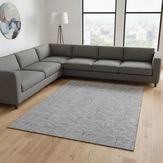 Gray And Silver Geometric Washable Area Rug With UV Protection Photo 2