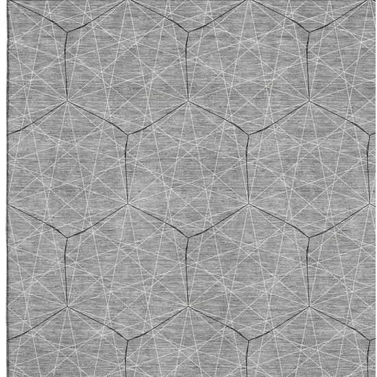 Gray And Silver Geometric Washable Area Rug With UV Protection Photo 2