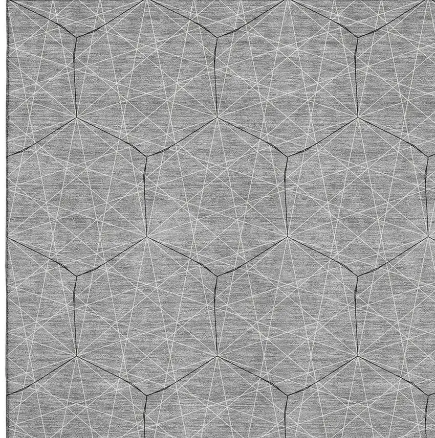 Gray And Silver Geometric Washable Area Rug With UV Protection Photo 2