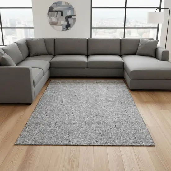 Gray And Silver Geometric Washable Area Rug With UV Protection Photo 2