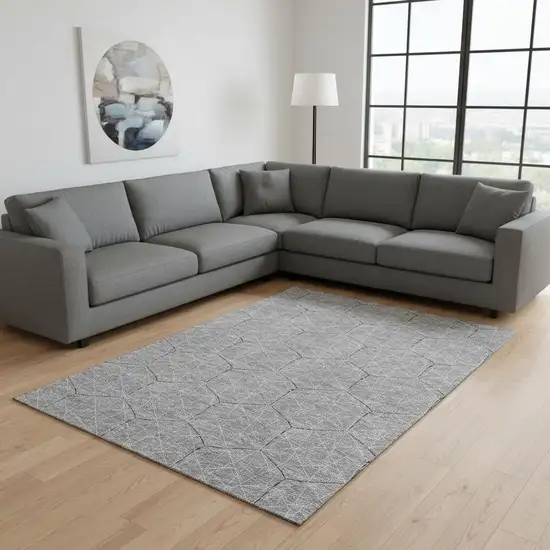 Gray And Silver Geometric Washable Area Rug With UV Protection Photo 2