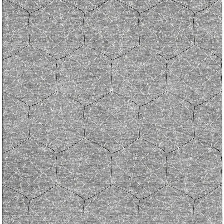 Gray And Silver Geometric Washable Area Rug With UV Protection Photo 3