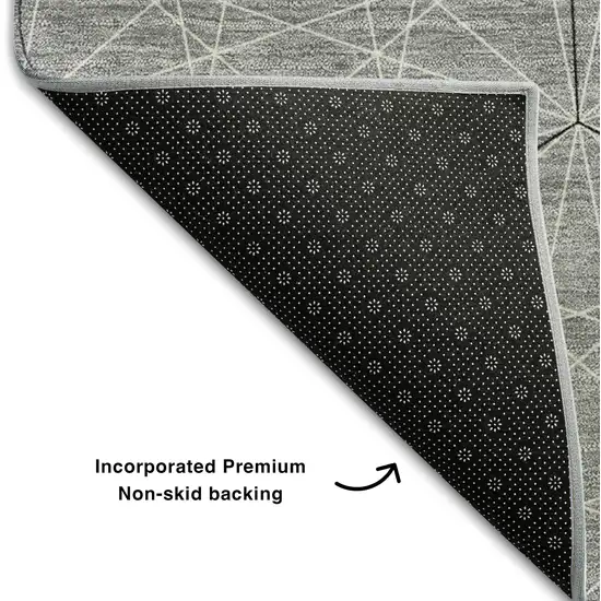 Gray And Silver Geometric Washable Area Rug With UV Protection Photo 6