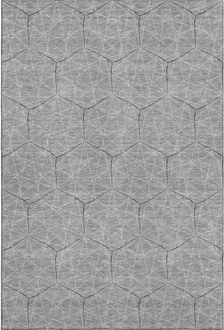 Gray And Silver Geometric Washable Area Rug With UV Protection Photo 1