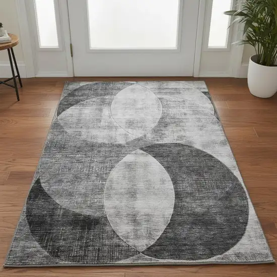 Gray And Silver Geometric Washable Area Rug With UV Protection Photo 2