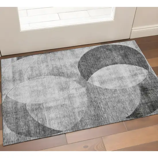 Gray And Silver Geometric Washable Area Rug With UV Protection Photo 1