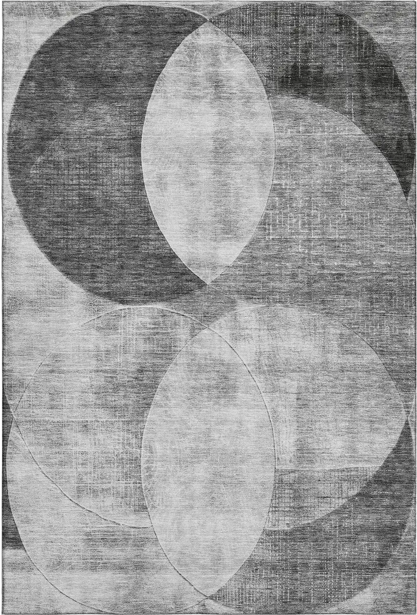 Gray And Silver Geometric Washable Area Rug With UV Protection Photo 1