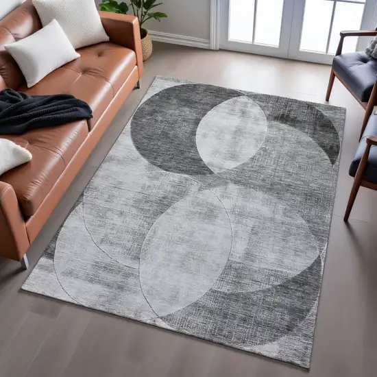 Gray And Silver Geometric Washable Area Rug With UV Protection Photo 5