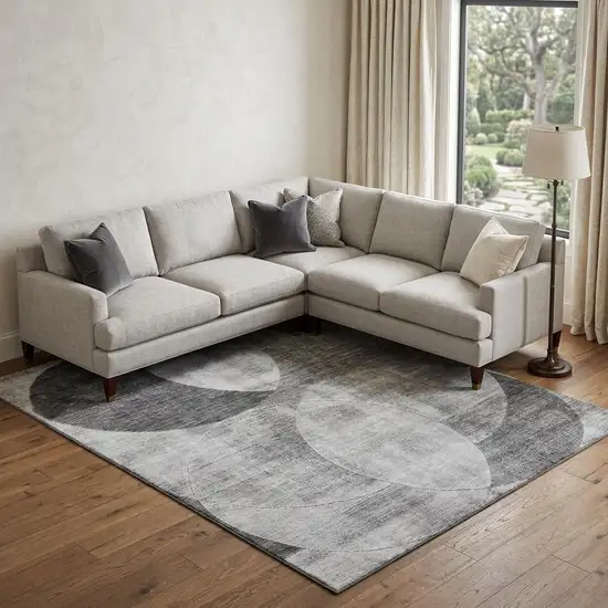 Gray And Silver Geometric Washable Area Rug With UV Protection Photo 1