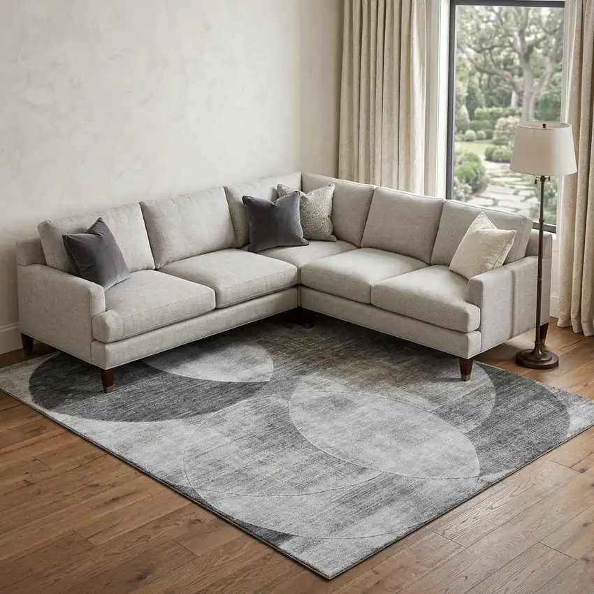 Gray And Silver Geometric Washable Area Rug With UV Protection Photo 1