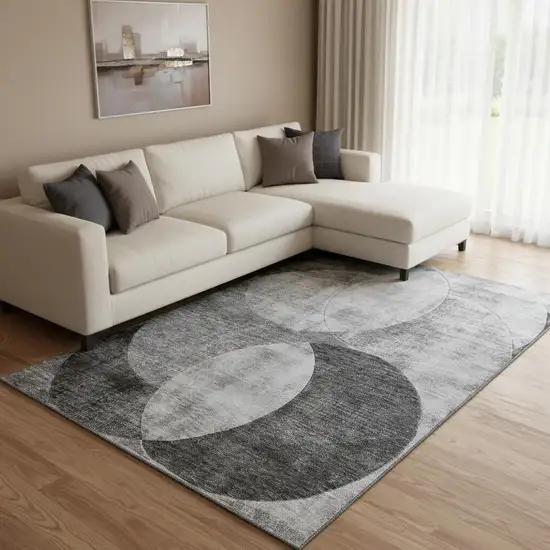 Gray And Silver Geometric Washable Area Rug With UV Protection Photo 2