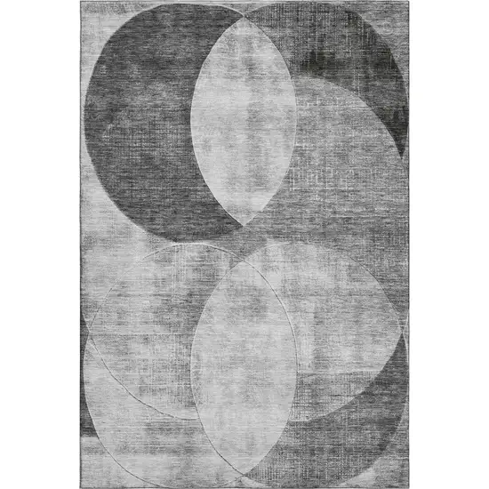 Gray And Silver Geometric Washable Area Rug With UV Protection Photo 1