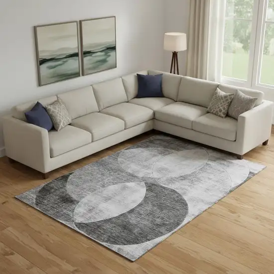 Gray And Silver Geometric Washable Area Rug With UV Protection Photo 2