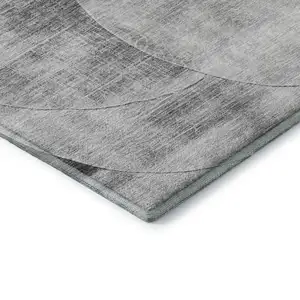 Photo of Gray And Silver Geometric Washable Area Rug With UV Protection