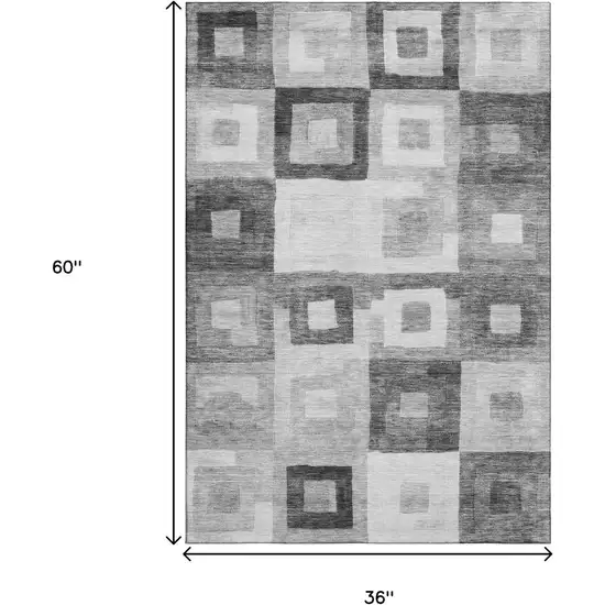 Gray And Silver Geometric Washable Area Rug With UV Protection Photo 3