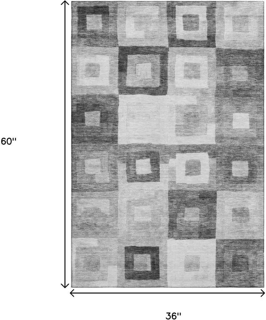 Gray And Silver Geometric Washable Area Rug With UV Protection Photo 3