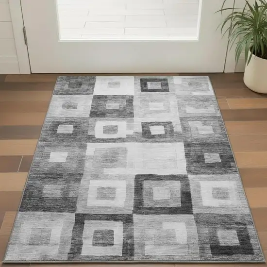 Gray And Silver Geometric Washable Area Rug With UV Protection Photo 2