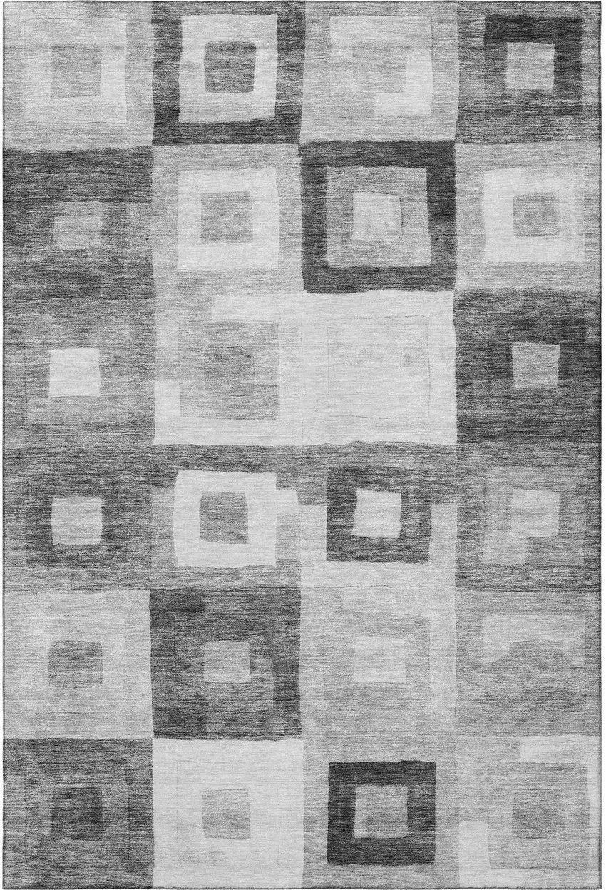 Gray And Silver Geometric Washable Area Rug With UV Protection Photo 3