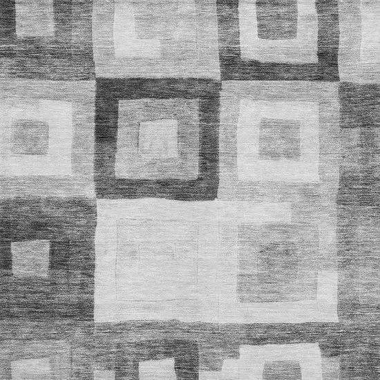 Gray And Silver Geometric Washable Area Rug With UV Protection Photo 2