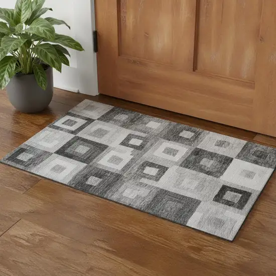 Gray And Silver Geometric Washable Area Rug With UV Protection Photo 1