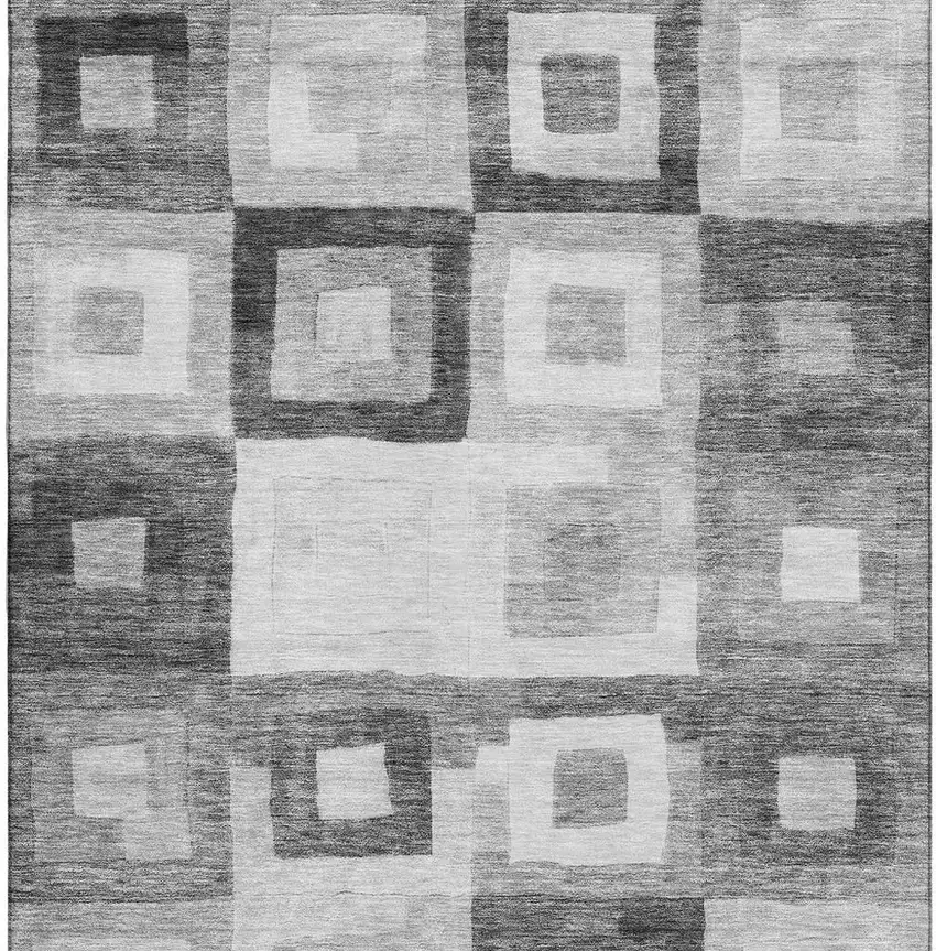 Gray And Silver Geometric Washable Area Rug With UV Protection Photo 3