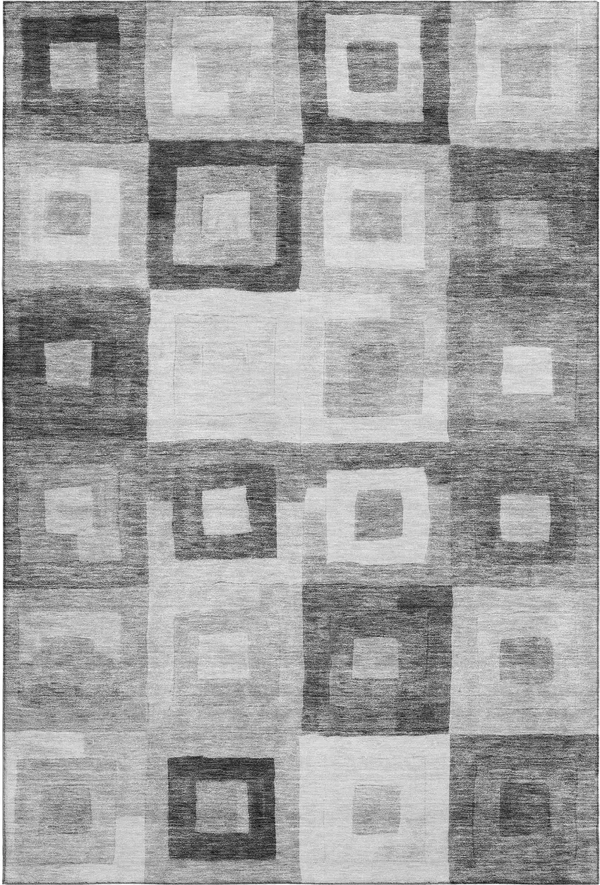 Gray And Silver Geometric Washable Area Rug With UV Protection Photo 1
