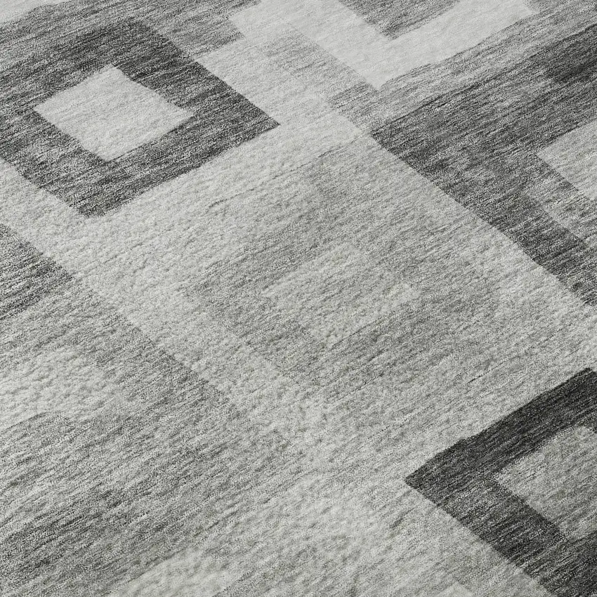 Gray And Silver Geometric Washable Area Rug With UV Protection Photo 9