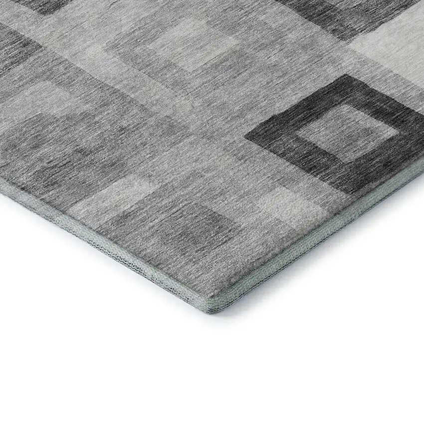 Gray And Silver Geometric Washable Area Rug With UV Protection Photo 7