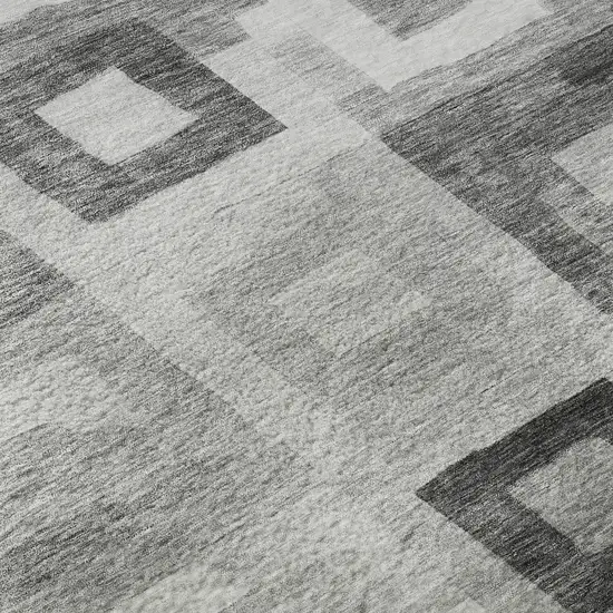 Gray And Silver Geometric Washable Area Rug With UV Protection Photo 9